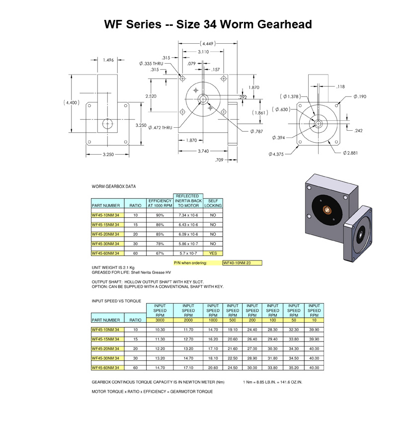 WF Series size 34 Worm Gearhead