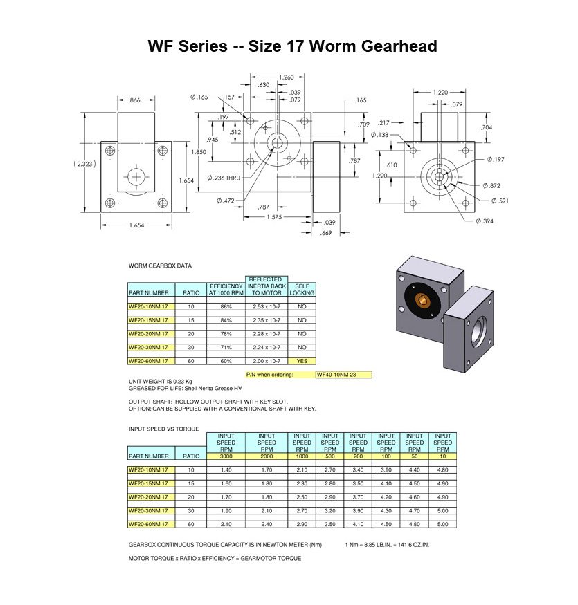 WF Series size 17 Worm Gearhead
