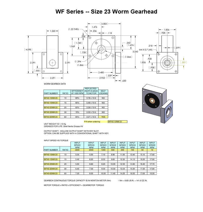 WF Series size 23 Worm Gearhead