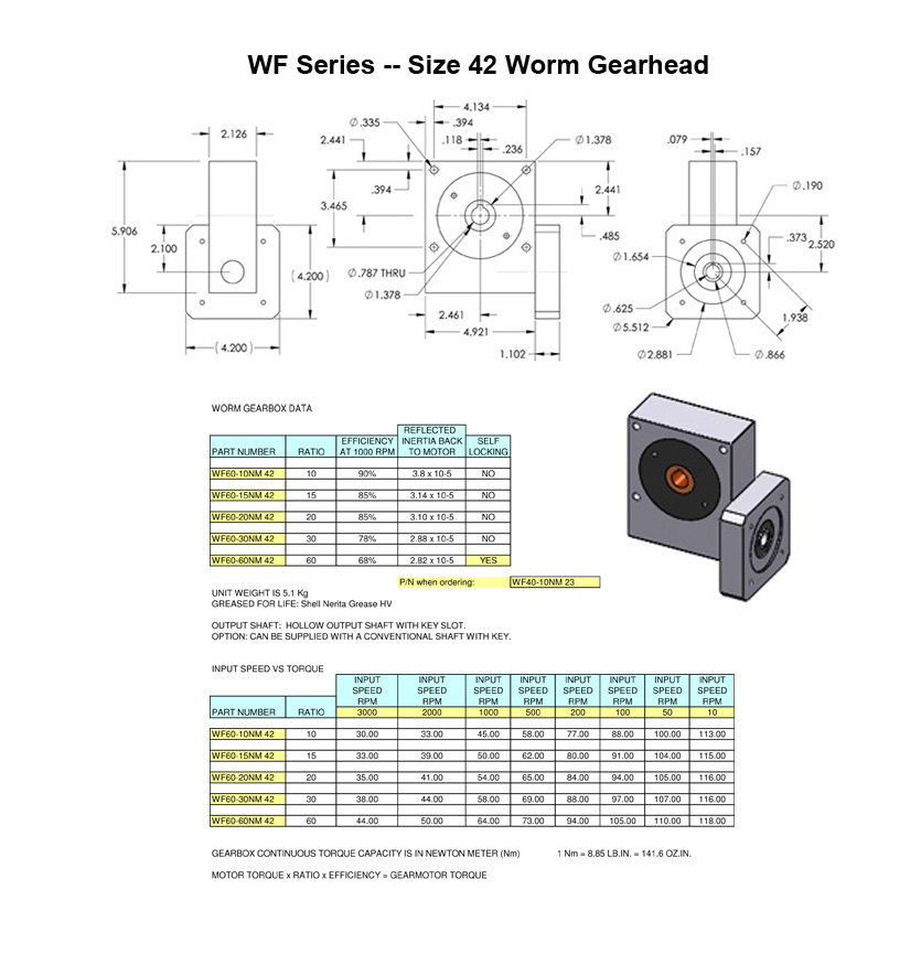 WF Series size 42 Worm Gearhead